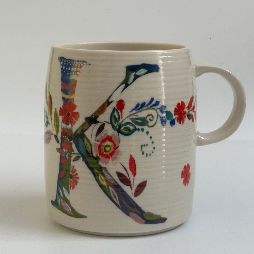 Anthropologie Starla M Halfmann Petal Palette Monogram Letter K Coffee Mug